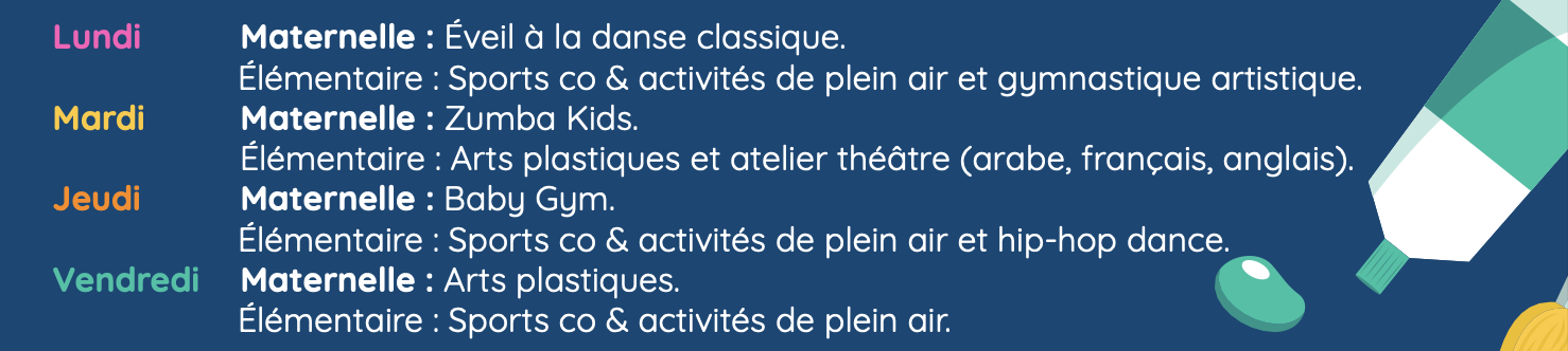 Emploi du temps des activités après les cours de l'École Jean Jaurès